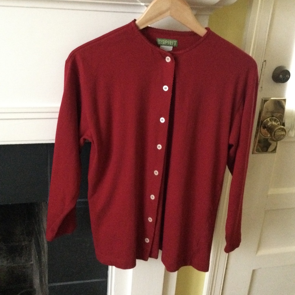 Vintage 90s ESPRIT Button Down Knit Top Cardigan Red - Sz Medium